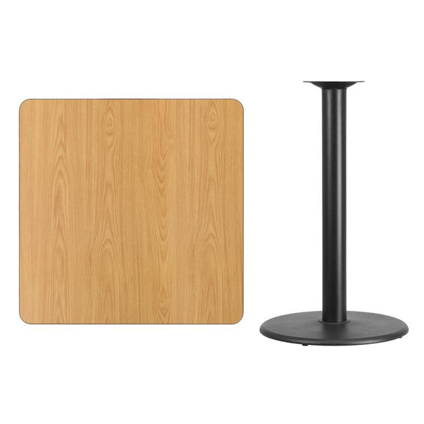 Flash Furniture 36'' Square Natural Laminate Table Top with 24'' Round Bar Height Table Base - XU-NATTB-3636-TR24B-GG