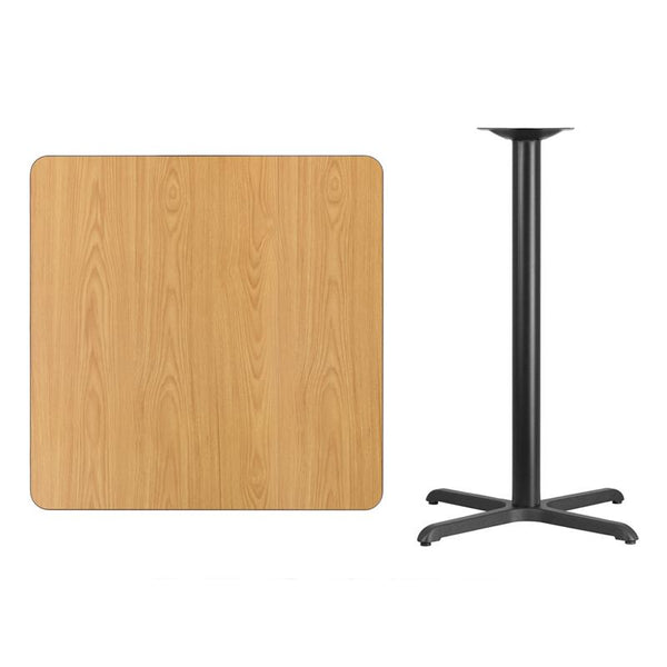 Flash Furniture 36'' Square Natural Laminate Table Top with 30'' x 30'' Bar Height Table Base - XU-NATTB-3636-T3030B-GG