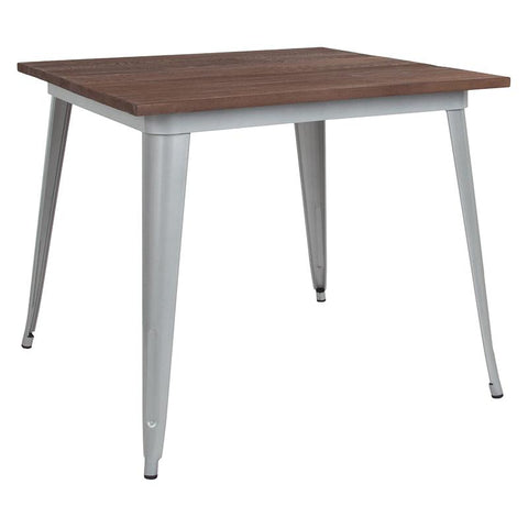 Flash Furniture 36" Square Silver Metal Indoor Table with Walnut Rustic Wood Top - CH-51050-29M1-SIL-GG