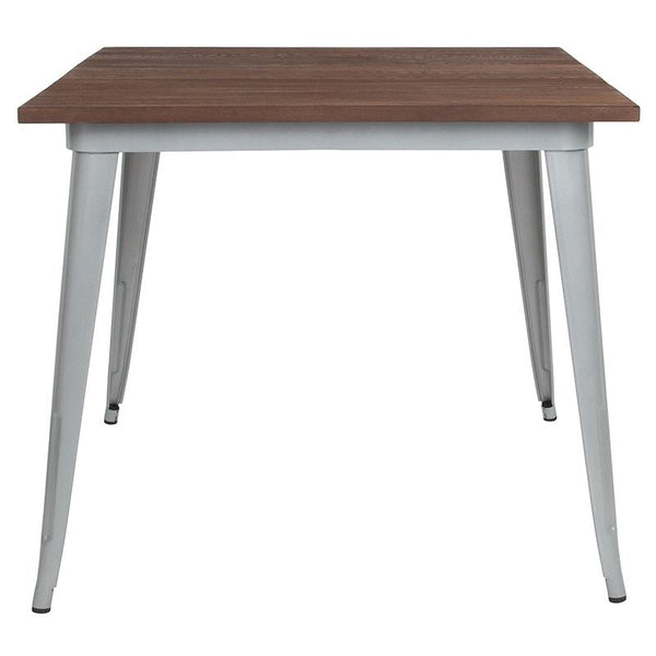Flash Furniture 36" Square Silver Metal Indoor Table with Walnut Rustic Wood Top - CH-51050-29M1-SIL-GG