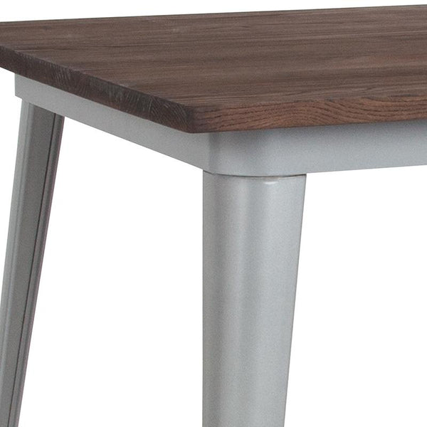 Flash Furniture 36" Square Silver Metal Indoor Table with Walnut Rustic Wood Top - CH-51050-29M1-SIL-GG