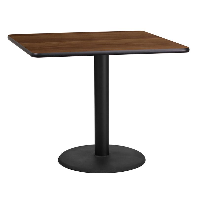 Flash Furniture 36'' Square Walnut Laminate Table Top with 24'' Round Table Height Base - XU-WALTB-3636-TR24-GG
