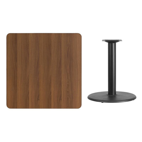 Flash Furniture 36'' Square Walnut Laminate Table Top with 24'' Round Table Height Base - XU-WALTB-3636-TR24-GG