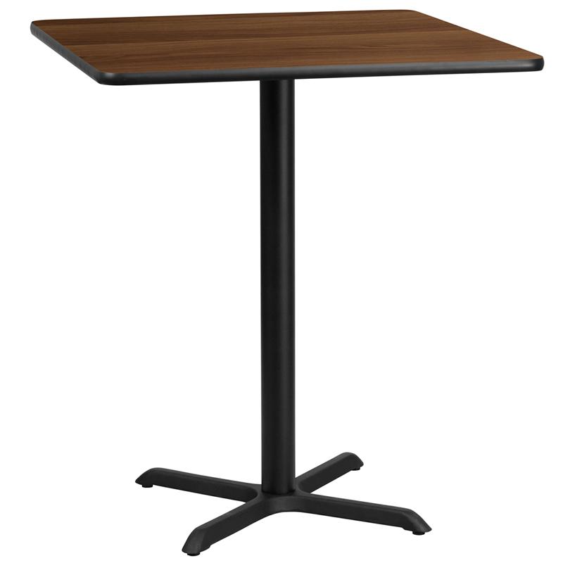 Flash Furniture 36'' Square Walnut Laminate Table Top with 30'' x 30'' Bar Height Table Base - XU-WALTB-3636-T3030B-GG