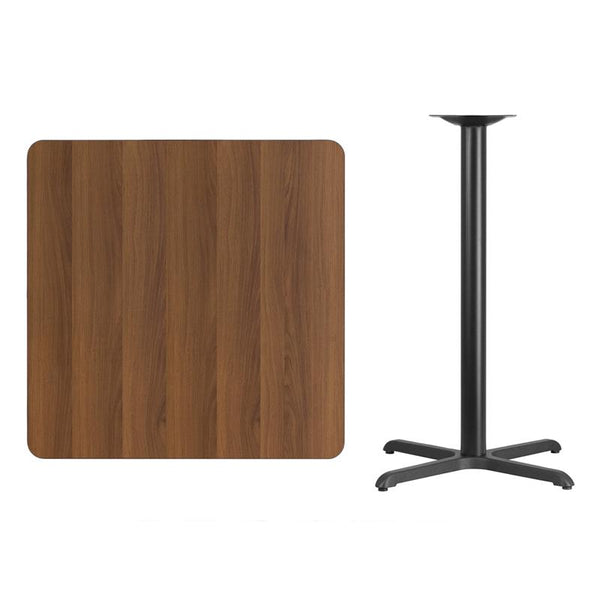 Flash Furniture 36'' Square Walnut Laminate Table Top with 30'' x 30'' Bar Height Table Base - XU-WALTB-3636-T3030B-GG