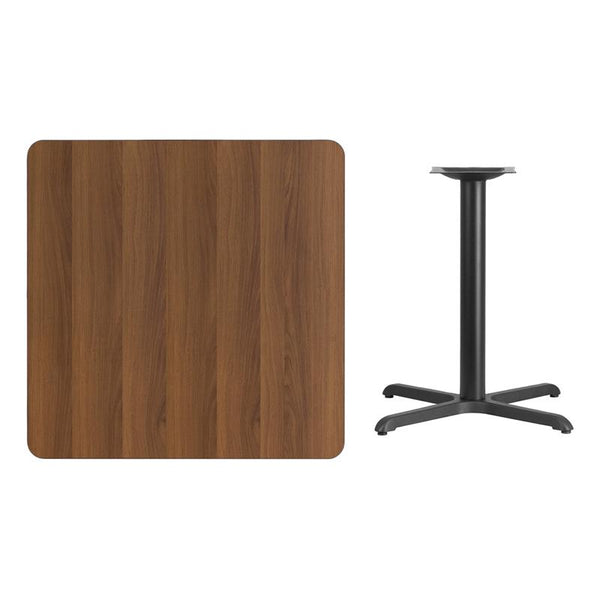 Flash Furniture 36'' Square Walnut Laminate Table Top with 30'' x 30'' Table Height Base - XU-WALTB-3636-T3030-GG