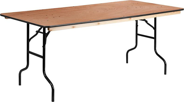 Flash Furniture 36'' x 72'' Rectangular Wood Folding Banquet Table with Clear Coated Finished Top - XA-3672-P-GG