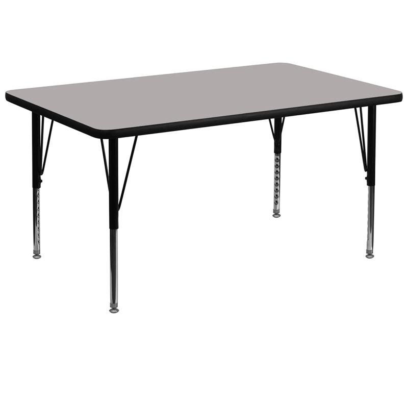 Flash Furniture 36''W x 72''L Rectangular Grey HP Laminate Activity Table - Height Adjustable Short Legs - XU-A3672-REC-GY-H-P-GG