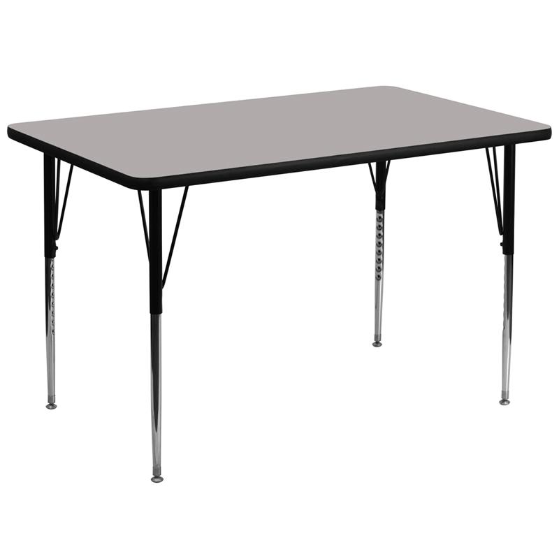 Flash Furniture 36''W x 72''L Rectangular Grey HP Laminate Activity Table - Standard Height Adjustable Legs - XU-A3672-REC-GY-H-A-GG