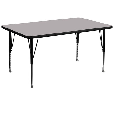 Flash Furniture 36''W x 72''L Rectangular Grey Thermal Laminate Activity Table - Height Adjustable Short Legs - XU-A3672-REC-GY-T-P-GG