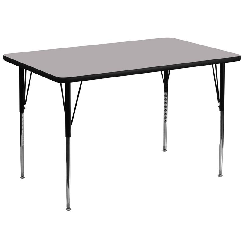 Flash Furniture 36''W x 72''L Rectangular Grey Thermal Laminate Activity Table - Standard Height Adjustable Legs - XU-A3672-REC-GY-T-A-GG