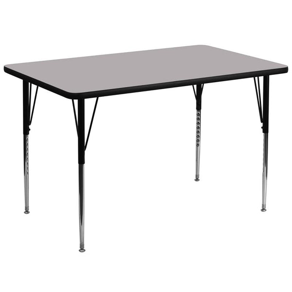 Flash Furniture 36''W x 72''L Rectangular Grey Thermal Laminate Activity Table - Standard Height Adjustable Legs - XU-A3672-REC-GY-T-A-GG