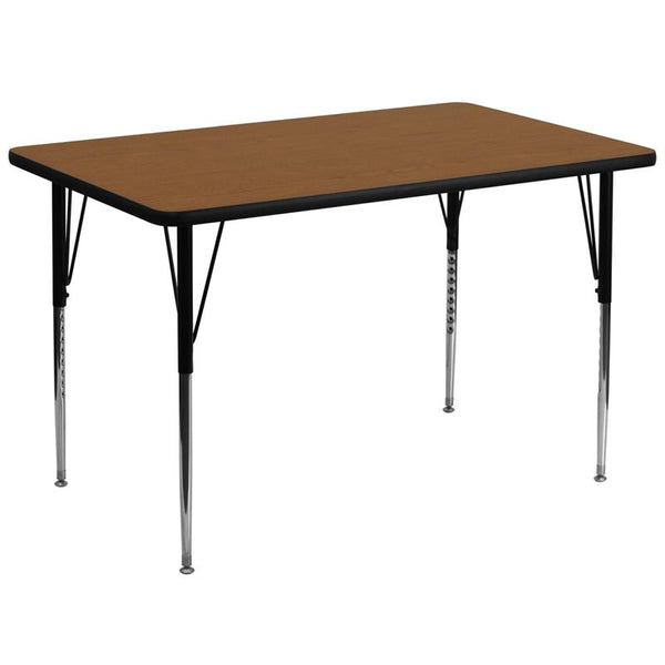 Flash Furniture 36''W x 72''L Rectangular Oak HP Laminate Activity Table - Standard Height Adjustable Legs - XU-A3672-REC-OAK-H-A-GG