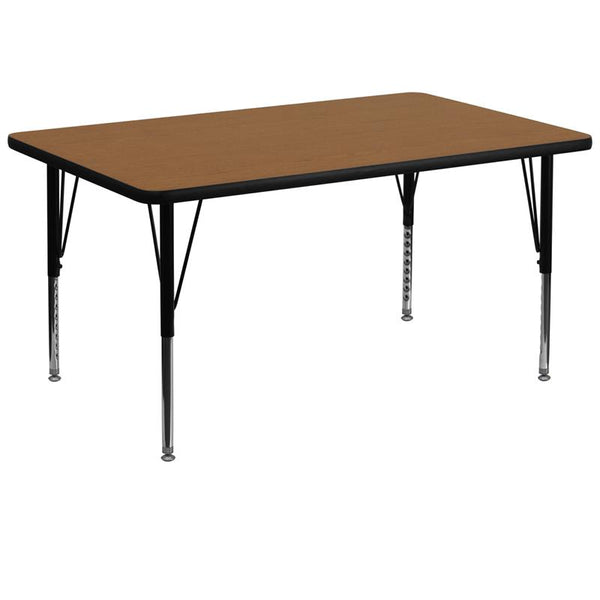 Flash Furniture 36''W x 72''L Rectangular Oak Thermal Laminate Activity Table - Height Adjustable Short Legs - XU-A3672-REC-OAK-T-P-GG