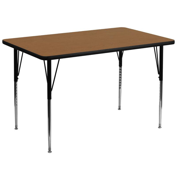 Flash Furniture 36''W x 72''L Rectangular Oak Thermal Laminate Activity Table - Standard Height Adjustable Legs - XU-A3672-REC-OAK-T-A-GG