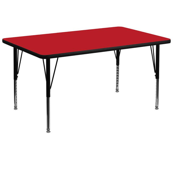 Flash Furniture 36''W x 72''L Rectangular Red HP Laminate Activity Table - Height Adjustable Short Legs - XU-A3672-REC-RED-H-P-GG