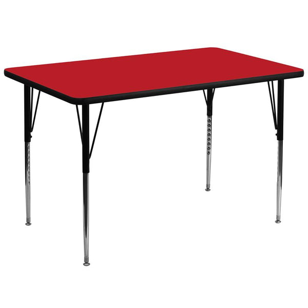 Flash Furniture 36''W x 72''L Rectangular Red HP Laminate Activity Table - Standard Height Adjustable Legs - XU-A3672-REC-RED-H-A-GG