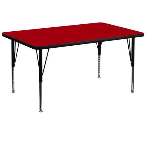 Flash Furniture 36''W x 72''L Rectangular Red Thermal Laminate Activity Table - Height Adjustable Short Legs - XU-A3672-REC-RED-T-P-GG