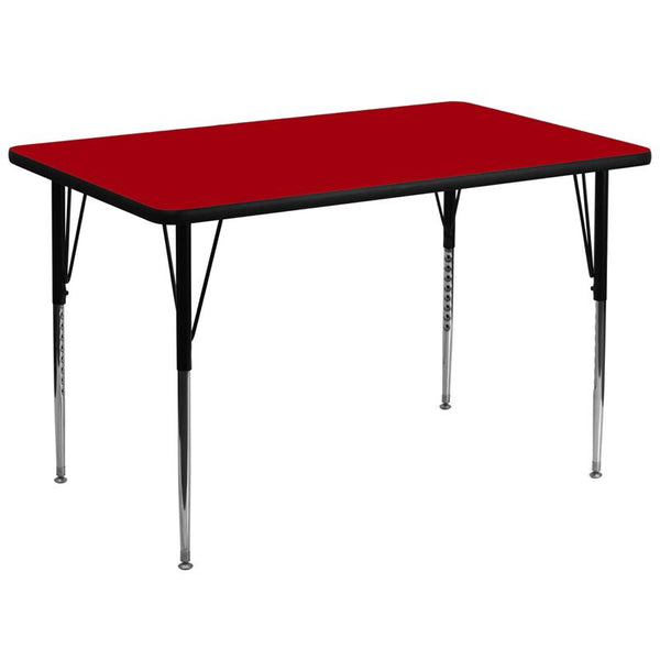 Flash Furniture 36''W x 72''L Rectangular Red Thermal Laminate Activity Table - Standard Height Adjustable Legs - XU-A3672-REC-RED-T-A-GG