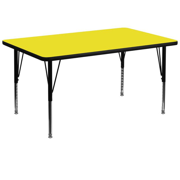 Flash Furniture 36''W x 72''L Rectangular Yellow HP Laminate Activity Table - Height Adjustable Short Legs - XU-A3672-REC-YEL-H-P-GG