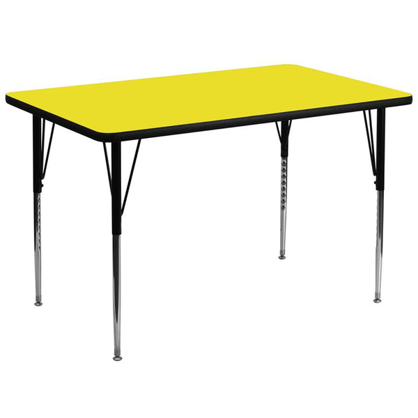 Flash Furniture 36''W x 72''L Rectangular Yellow HP Laminate Activity Table - Standard Height Adjustable Legs - XU-A3672-REC-YEL-H-A-GG