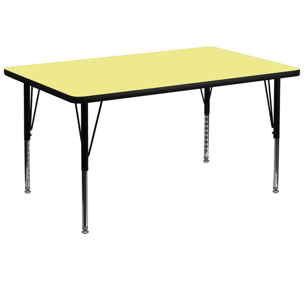 Flash Furniture 36''W x 72''L Rectangular Yellow Thermal Laminate Activity Table - Height Adjustable Short Legs - XU-A3672-REC-YEL-T-P-GG