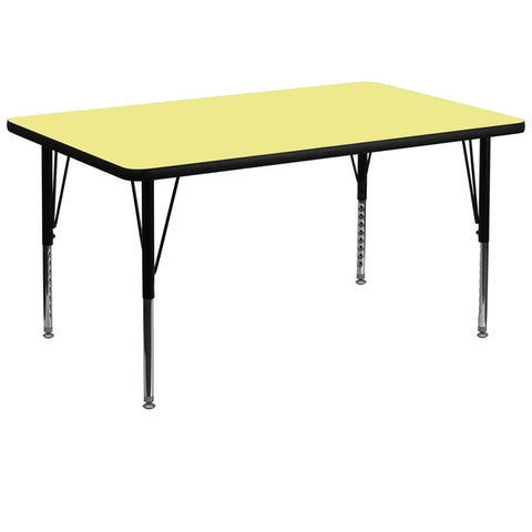 Flash Furniture 36''W x 72''L Rectangular Yellow Thermal Laminate Activity Table - Height Adjustable Short Legs - XU-A3672-REC-YEL-T-P-GG