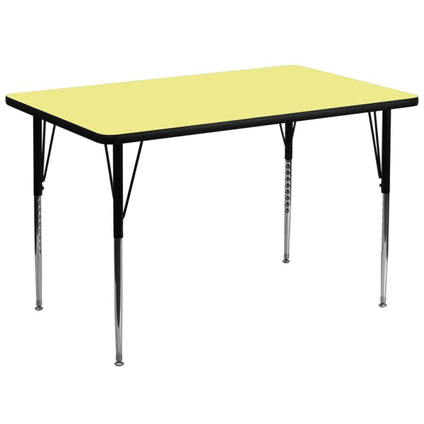 Flash Furniture 36''W x 72''L Rectangular Yellow Thermal Laminate Activity Table - Standard Height Adjustable Legs - XU-A3672-REC-YEL-T-A-GG