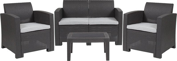 Flash Furniture 4 Piece Outdoor Faux Rattan Chair, Loveseat and Table Set in Dark Gray - DAD-SF-112T-DKGY-GG