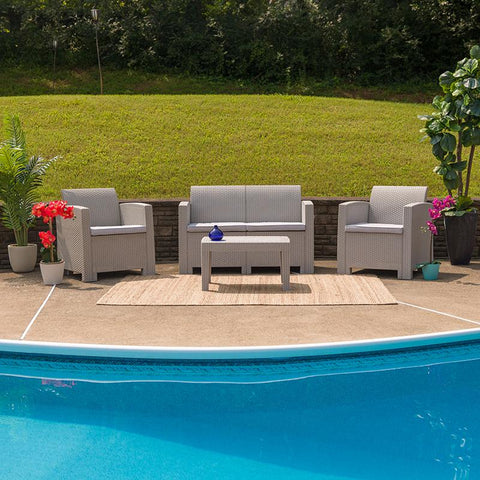 Flash Furniture 4 Piece Outdoor Faux Rattan Chair, Loveseat and Table Set in Light Gray - DAD-SF-112T-CRC-GG