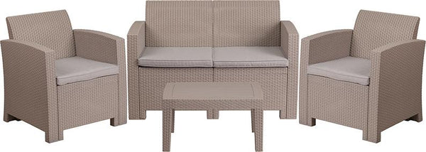 Flash Furniture 4 Piece Outdoor Faux Rattan Chair, Loveseat and Table Set in Light Gray - DAD-SF-112T-CRC-GG
