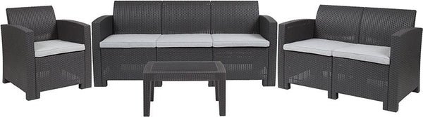 Flash Furniture 4 Piece Outdoor Faux Rattan Chair, Loveseat, Sofa and Table Set in Dark Gray - DAD-SF-123T-DKGY-GG