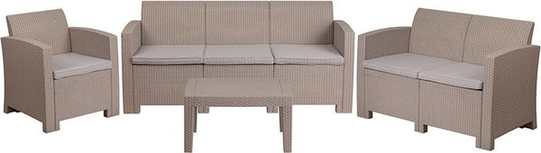 Flash Furniture 4 Piece Outdoor Faux Rattan Chair, Loveseat, Sofa and Table Set in Light Gray - DAD-SF-123T-CRC-GG