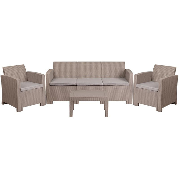 Flash Furniture 4 Piece Outdoor Faux Rattan Chair, Sofa and Table Set in Light Gray - DAD-SF-113T-CRC-GG