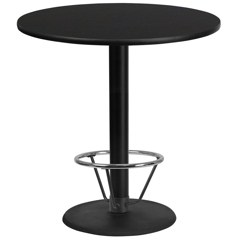 Flash Furniture 42'' Round Black Laminate Table Top with 24'' Round Bar Height Table Base and Foot Ring - XU-RD-42-BLKTB-TR24B-4CFR-GG