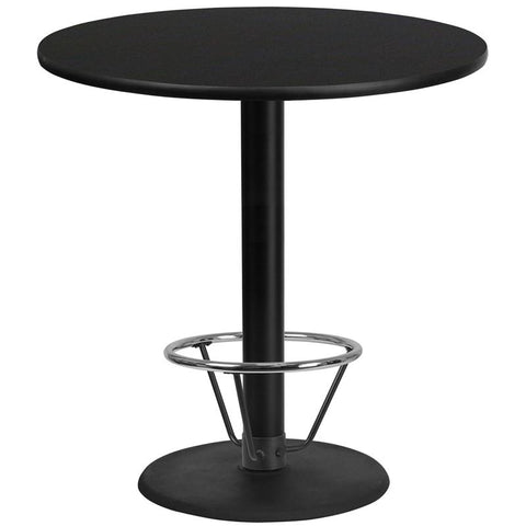 Flash Furniture 42'' Round Black Laminate Table Top with 24'' Round Bar Height Table Base and Foot Ring - XU-RD-42-BLKTB-TR24B-4CFR-GG