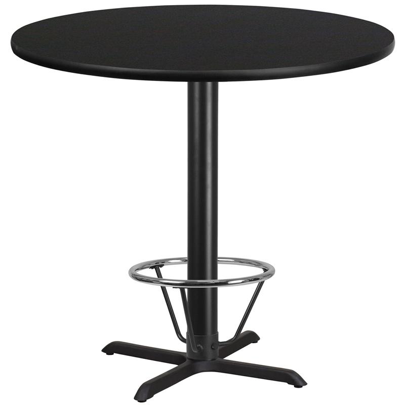Flash Furniture 42'' Round Black Laminate Table Top with 33'' x 33'' Bar Height Table Base and Foot Ring - XU-RD-42-BLKTB-T3333B-4CFR-GG