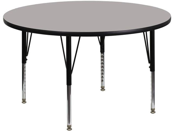 Flash Furniture 42'' Round Grey HP Laminate Activity Table - Height Adjustable Short Legs - XU-A42-RND-GY-H-P-GG