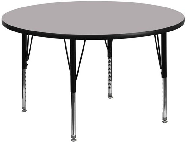 Flash Furniture 42'' Round Grey Thermal Laminate Activity Table - Height Adjustable Short Legs - XU-A42-RND-GY-T-P-GG