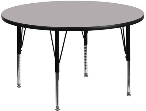 Flash Furniture 42'' Round Grey Thermal Laminate Activity Table - Height Adjustable Short Legs - XU-A42-RND-GY-T-P-GG