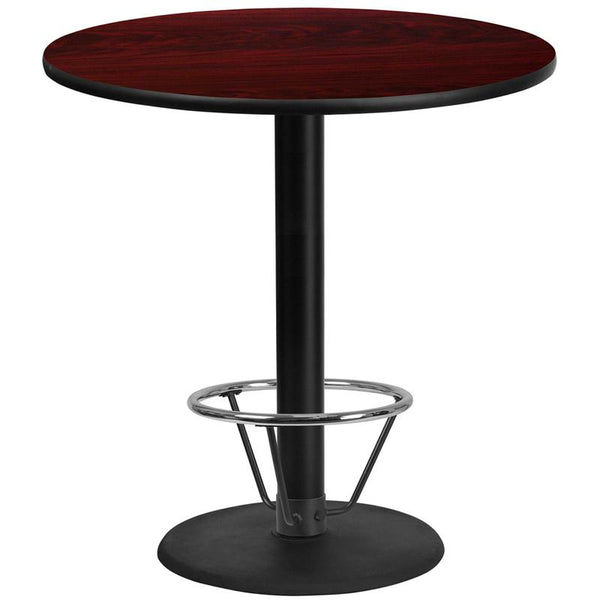 Flash Furniture 42'' Round Mahogany Laminate Table Top with 24'' Round Bar Height Table Base and Foot Ring - XU-RD-42-MAHTB-TR24B-4CFR-GG