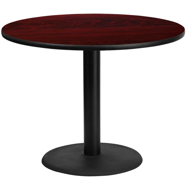 Flash Furniture 42'' Round Mahogany Laminate Table Top with 24'' Round Table Height Base - XU-RD-42-MAHTB-TR24-GG