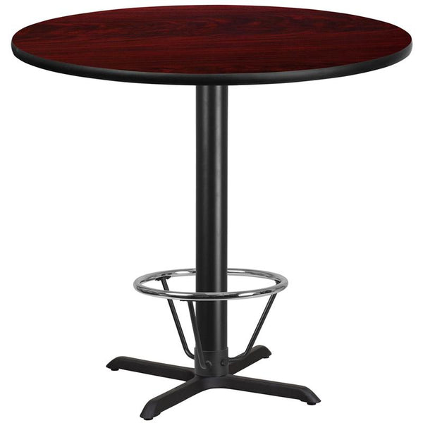 Flash Furniture 42'' Round Mahogany Laminate Table Top with 33'' x 33'' Bar Height Table Base and Foot Ring - XU-RD-42-MAHTB-T3333B-4CFR-GG