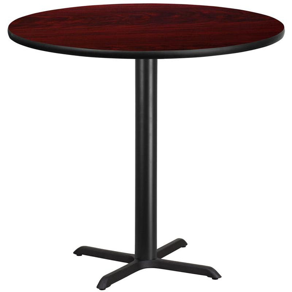 Flash Furniture 42'' Round Mahogany Laminate Table Top with 33'' x 33'' Bar Height Table Base - XU-RD-42-MAHTB-T3333B-GG