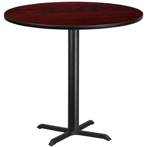 Flash Furniture 42'' Round Mahogany Laminate Table Top with 33'' x 33'' Bar Height Table Base - XU-RD-42-MAHTB-T3333B-GG