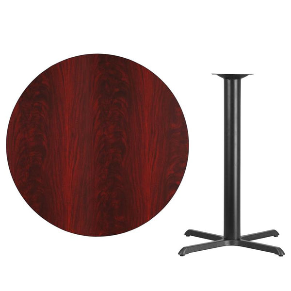 Flash Furniture 42'' Round Mahogany Laminate Table Top with 33'' x 33'' Bar Height Table Base - XU-RD-42-MAHTB-T3333B-GG
