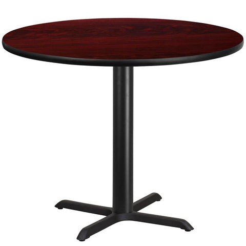 Flash Furniture 42'' Round Mahogany Laminate Table Top with 33'' x 33'' Table Height Base - XU-RD-42-MAHTB-T3333-GG