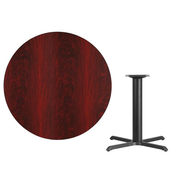 Flash Furniture 42'' Round Mahogany Laminate Table Top with 33'' x 33'' Table Height Base - XU-RD-42-MAHTB-T3333-GG