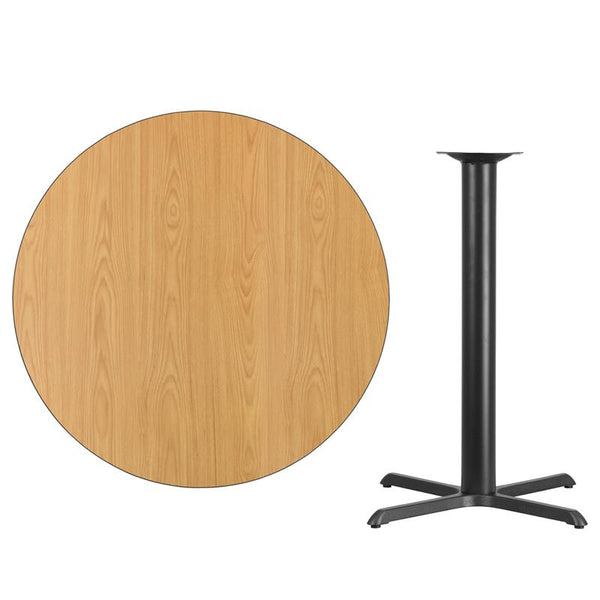 Flash Furniture 42'' Round Natural Laminate Table Top with 33'' x 33'' Bar Height Table Base - XU-RD-42-NATTB-T3333B-GG