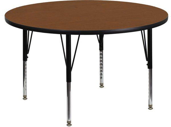 Flash Furniture 42'' Round Oak HP Laminate Activity Table - Height Adjustable Short Legs - XU-A42-RND-OAK-H-P-GG